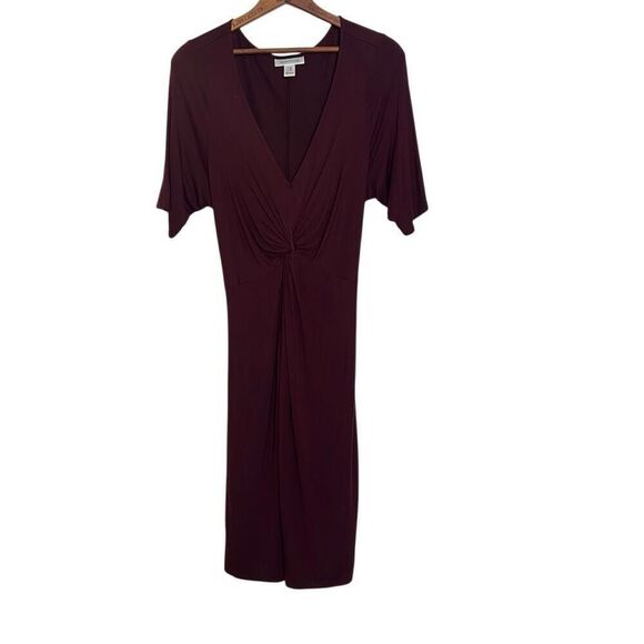 Motherhood Twist On Front V Neck Short Sleeve Midi Dress Dark Red Size XL - Picture 1 of 7